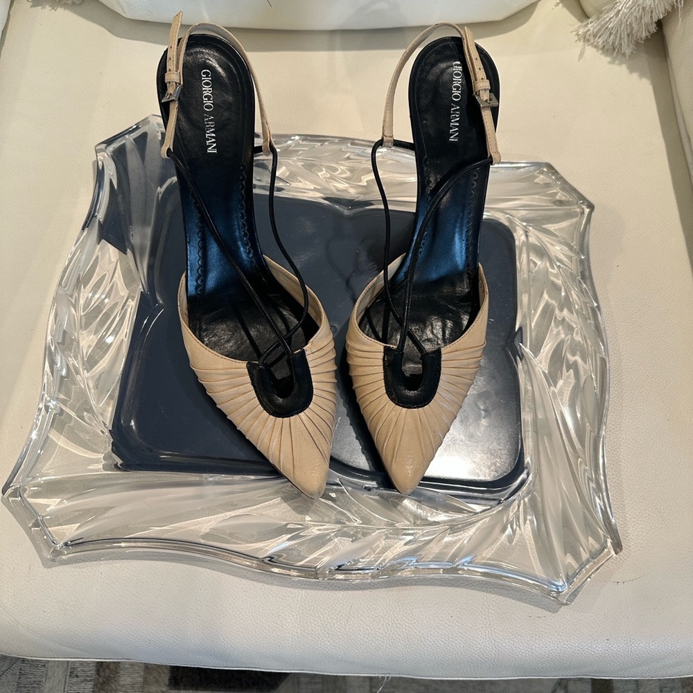 Giorgio Armani Women's Beige and Black Slingback Heels